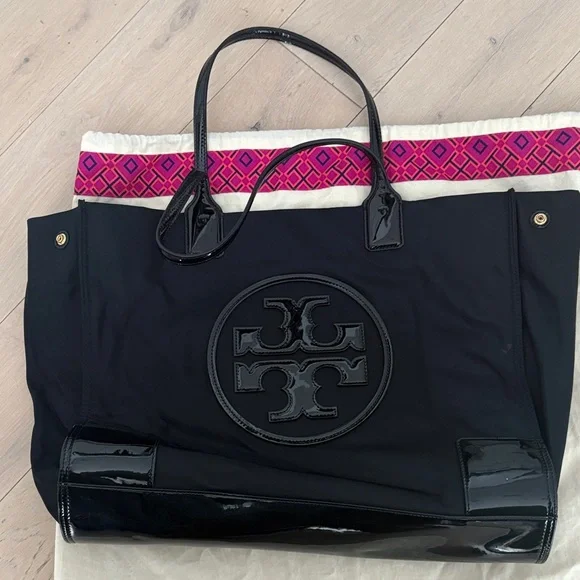 Tory Burch Black Nylon Patent Leather Tote - Picture 14 of 14